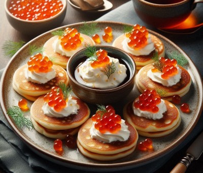 Blinis con caviar y crema agria